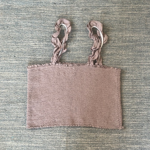 Aerie Mauve Dusty Pink Smocked Tank Top Large Ruffle Sleeves - Picture 5 of 7